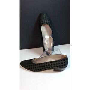 Saks Fifth Avenue Blk Suede LEATHER Houndstooth Pump/Heel  Size 9 Made in ITALY